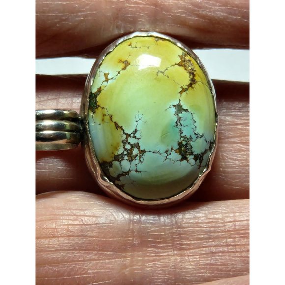 Vintage Turquoise Sterling Silver Cabochon Pendant - Picture 5 of 12